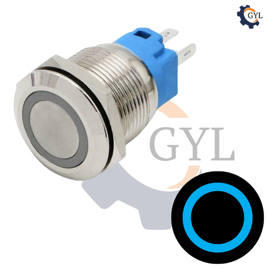 22mm Size BLUE Led Stainless Steel Latching Type Push Button Switch 5V-24V DC