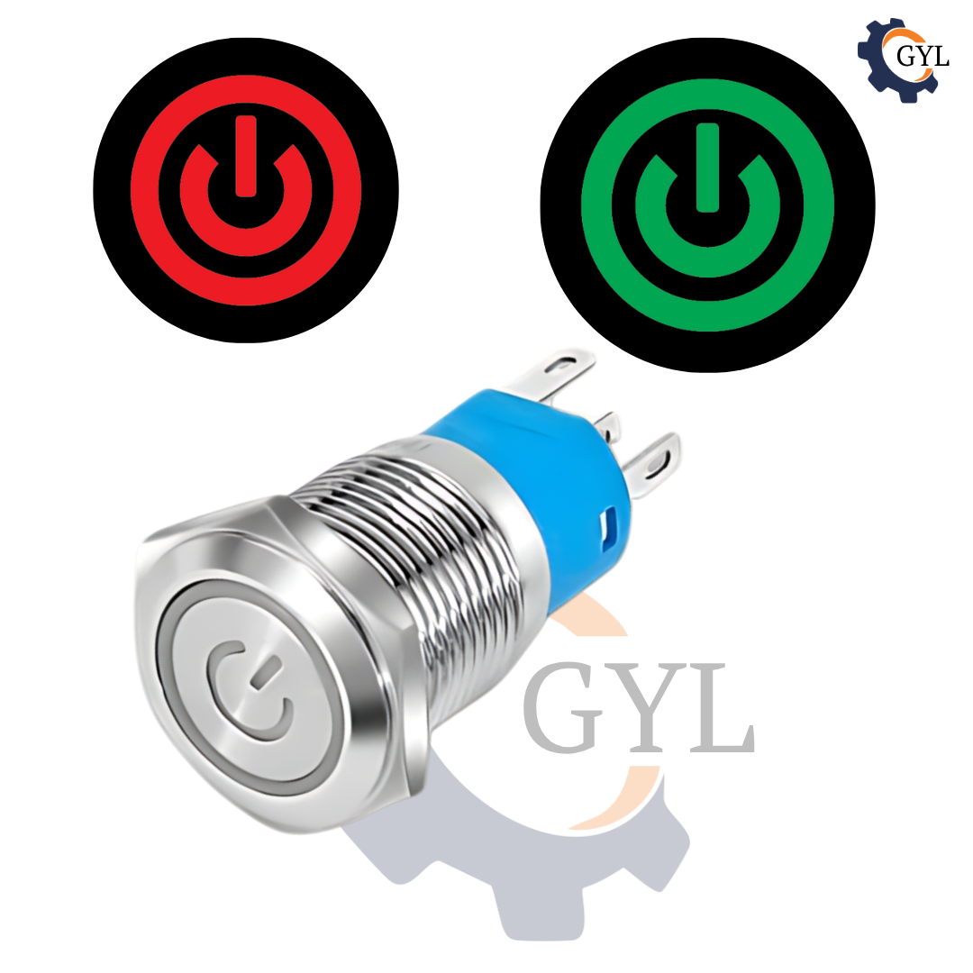 19mm Size 220V AC RED&GREEN Power symbol DUAL Led S.S. Latching pushbutton SPST