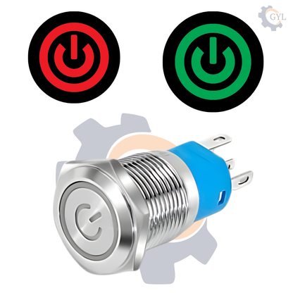 22mm Size 220V AC RED & GREEN Power symbol DUAL Led S.S. Latching pushbutton