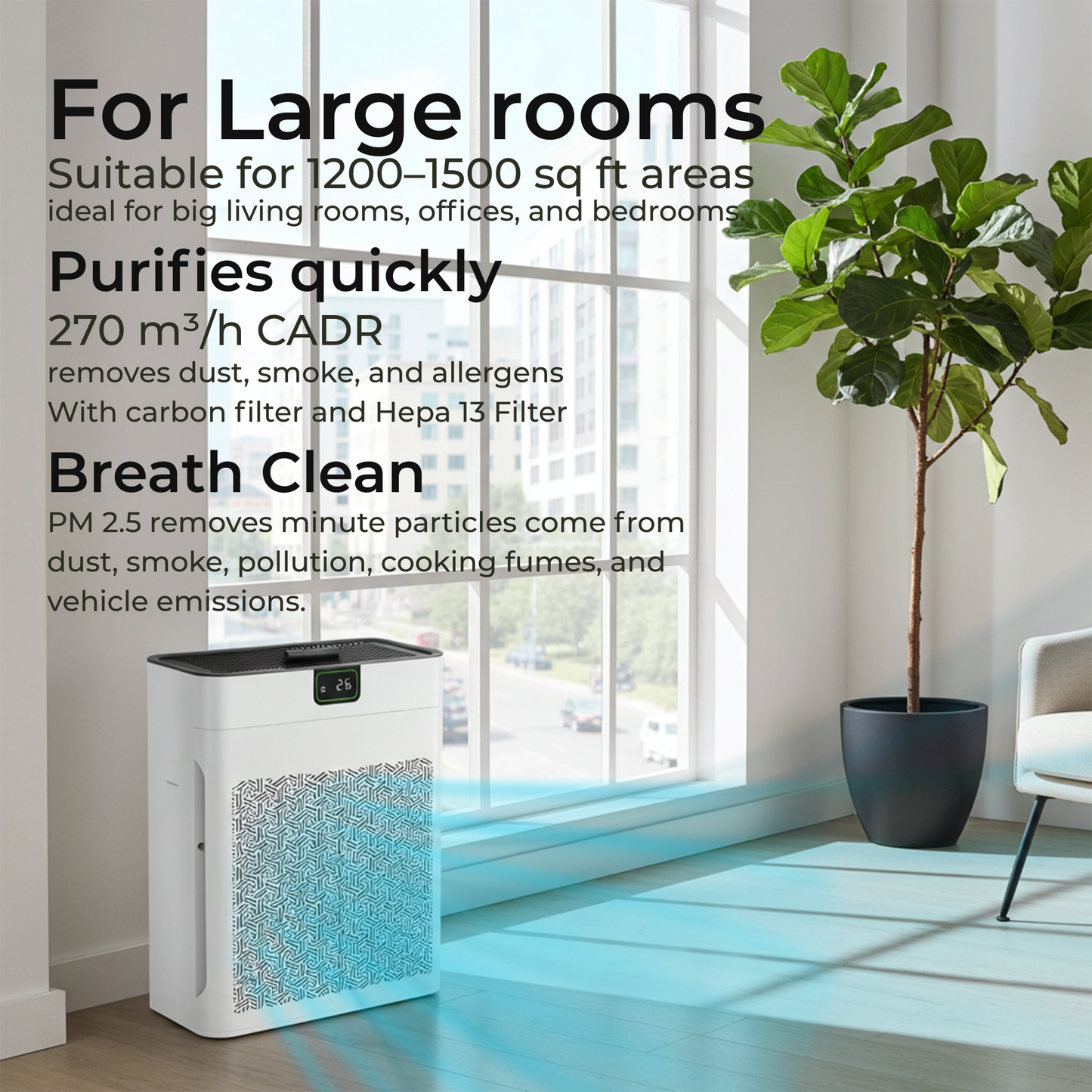 High Efficiency Air Purifier with H13 Hepa Filter for Home(Drawing room), office
