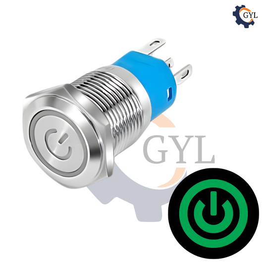 16mm Size GREEN Power Symbol S.S. Momentary Type Push Button Switch 5V-24V DC