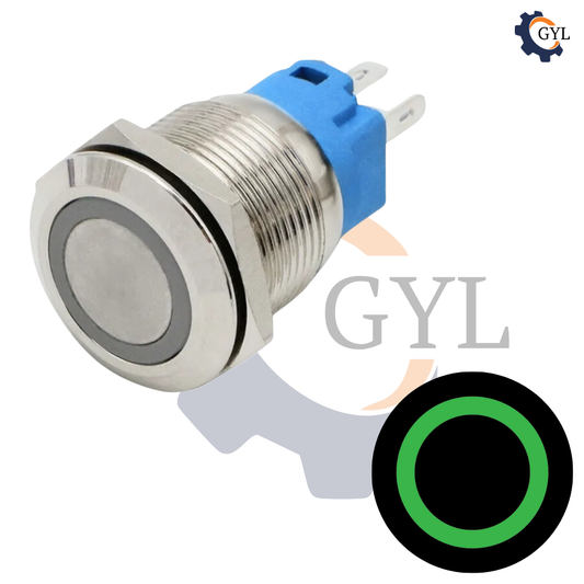22mm Size GREEN Led Stainless Steel Latching Type Push Button Switch 5V-24V DC