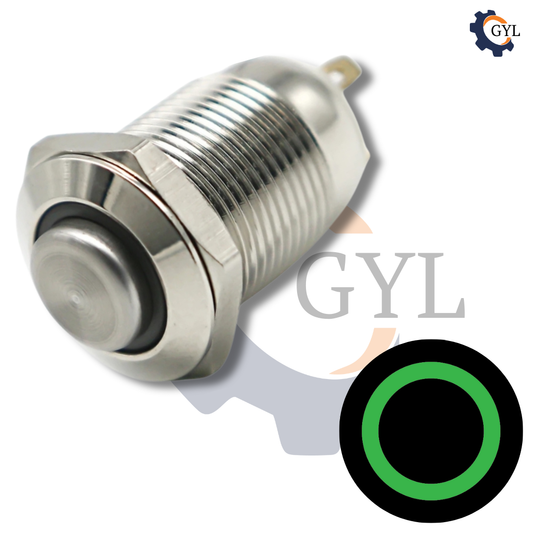 12mm Size GREEN Led Stainless Steel Momentary Type Push Button Switch 5v-24v DC