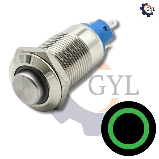 12mm Size GREEN Led Stainless Steel Latching Type Push Button Switch 5v-24v DC