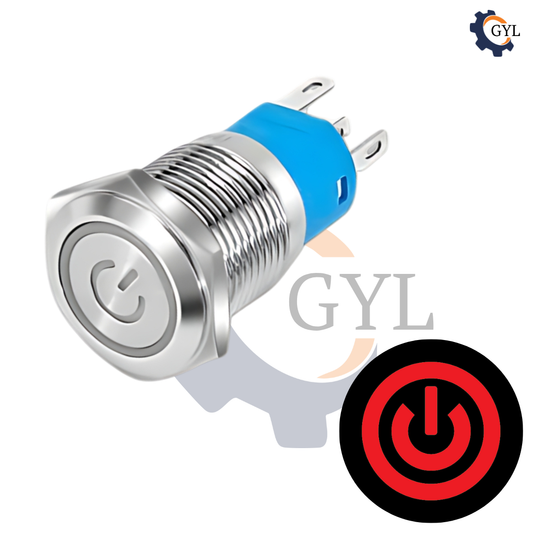 16mm Size 220V AC RED Power Symbol Stainless Steel Momentary Type Push Button