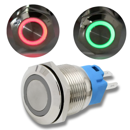 22mm Red + Green LED Stainless Steel Momentary Push Button Switch 5–24V DC