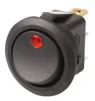 20mm Round Rocker Switches Black with RED Led Dot Light (2 Pin) 12v DC 20A