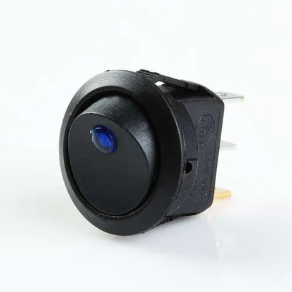 20mm Round Rocker Switches Black with BLUE Led Dot Light (2 Pin) 12v DC 20A
