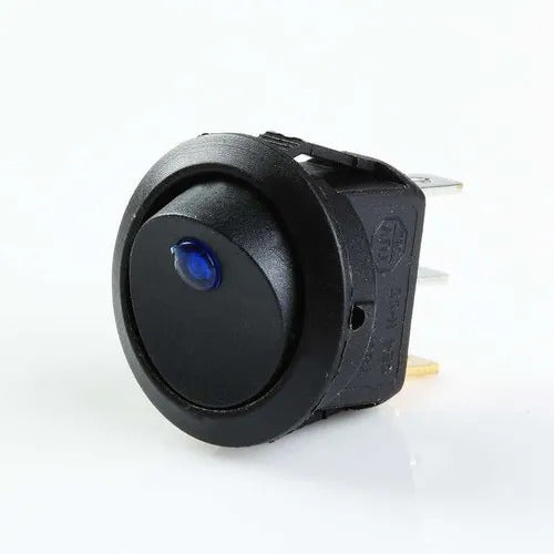 20mm Round Rocker Switches Black with BLUE Led Dot Light (2 Pin) 12v DC 20A