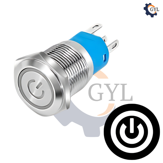 19mm Size WHITE Power Symbol S.S. Latching Type Push Button Switch 5v-24v DC