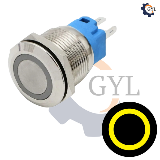 16mm Size Yellow Led Stainless Steel Latching Type Push Button Switch 5v-24v DC