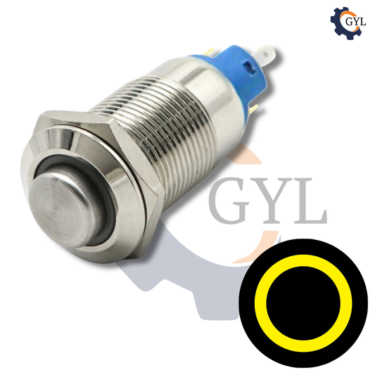 12mm Size Yellow Led Stainless Steel Latching Type Push Button Switch 5v-24v DC