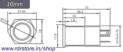 16mm Size 5-24V DC Yellow Power symbol Led S.S. Latching Type Pushbutton
