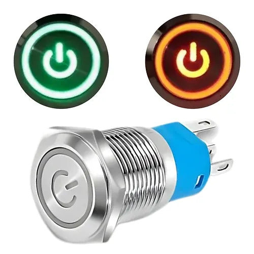 16mm, 19mm & 22mm Size 220V AC RED&GREEN Power symbol DUAL Led S.S. Latching pushbutton SPST