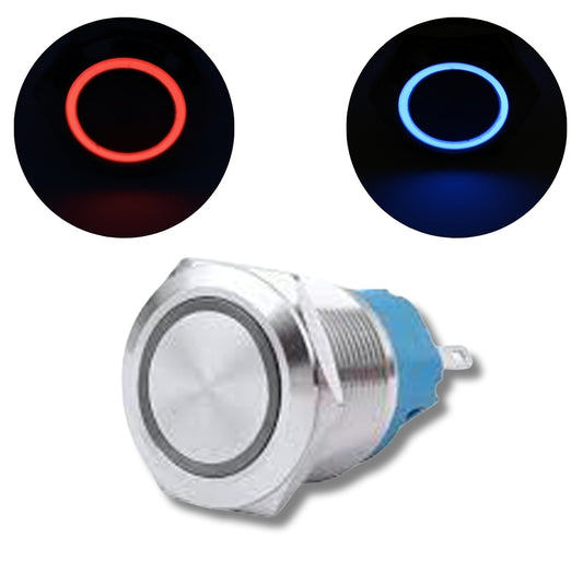 Dual LED 22MM MOMENTARY 9 PIN DPDT RED+BLUE 12V DC