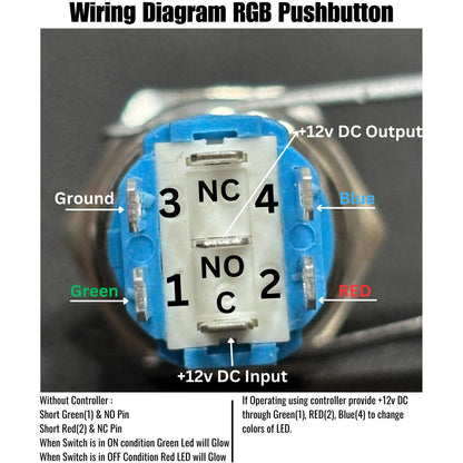 16mm Latching Stainless Steel RGB LED Pushbutton switch 12v DC (5-24v)