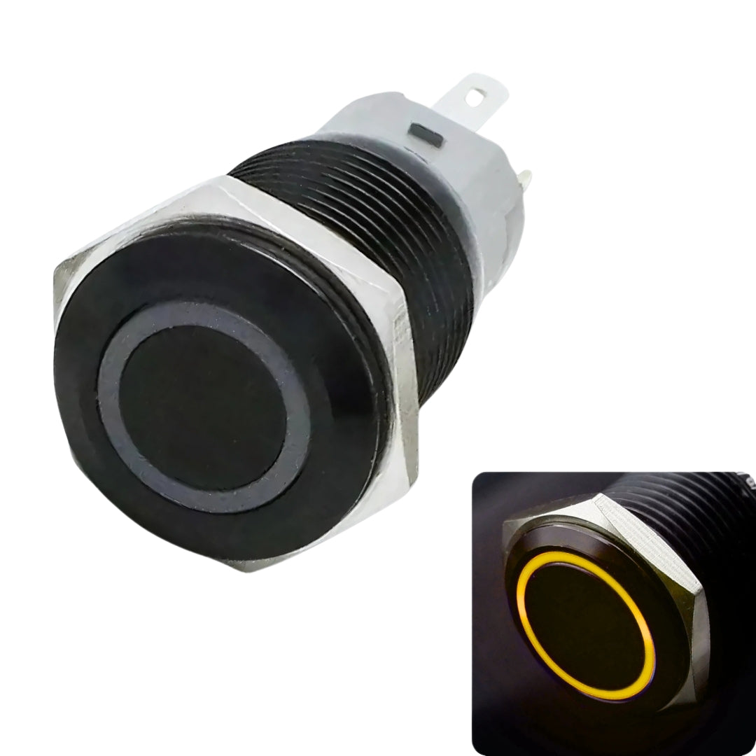 16mm pushbutton Black Body 5v-24v DC, Momentary, no nc, SPST